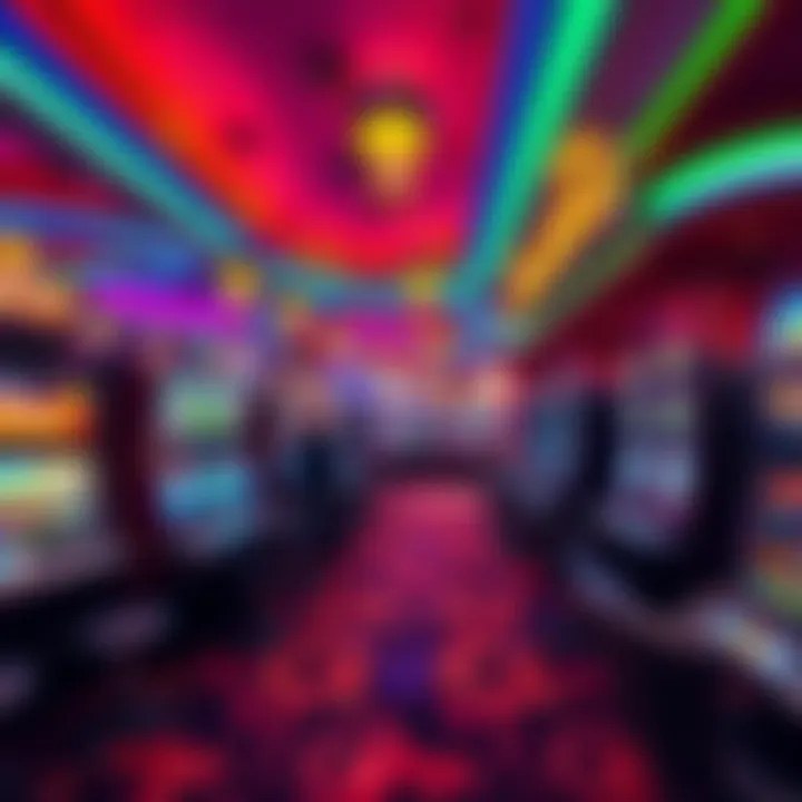 Vibrant Gaming Atmosphere at Aladdin's Casino Wide shot of the gaming floor filled with various slot machines and tables