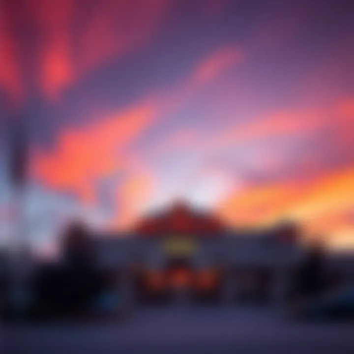 Stunning Sunset at Bay Mills Casino Exterior view of Bay Mills Casino at sunset