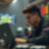 Analyzing Sports Statistics A focused individual analyzing sports statistics on a laptop