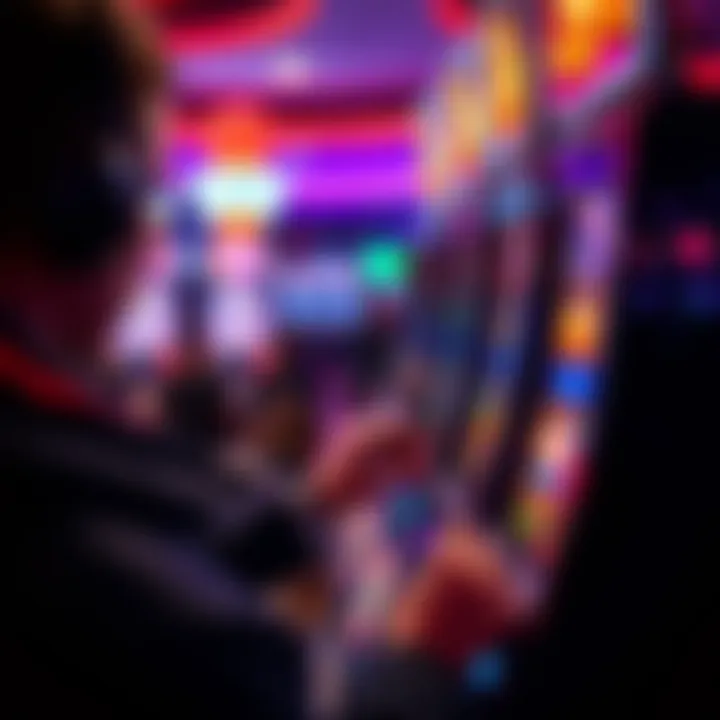 Close-up view of a player engaging with a slot machine interface.