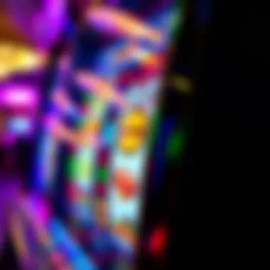 Close-up of colorful slot machine reels in action