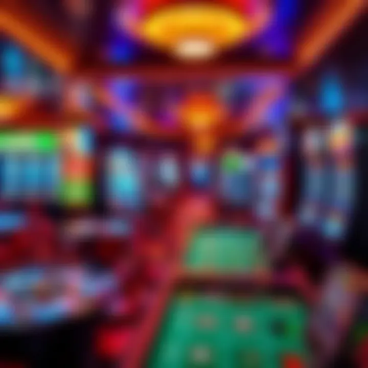 Vibrant casino floor with various gaming tables and slot machines