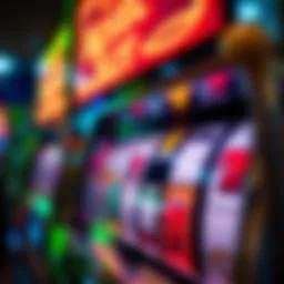 Close-up of a nickel slot machine displaying vibrant reels