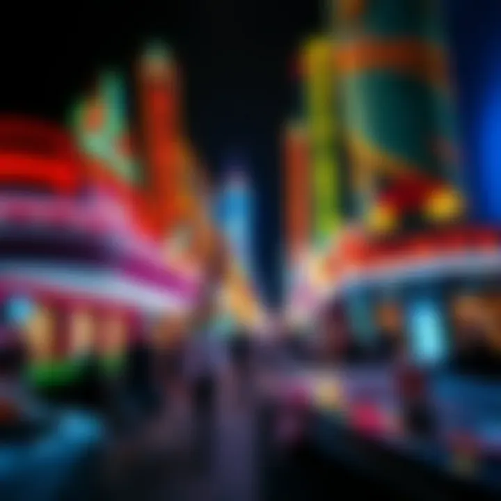 Vibrant nightlife scene with colorful lights and energetic atmosphere