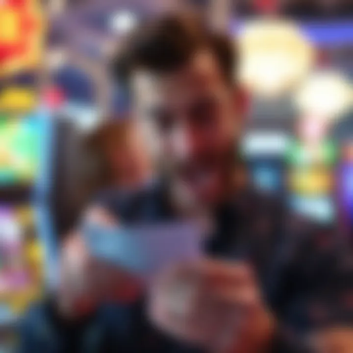 A close-up of a player excitedly examining a winning ticket