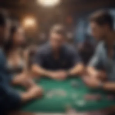 A bustling poker table with players engaged in a game