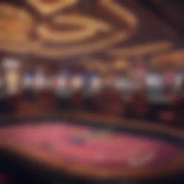 Detailed interior of a casino featuring gaming tables and vibrant decor