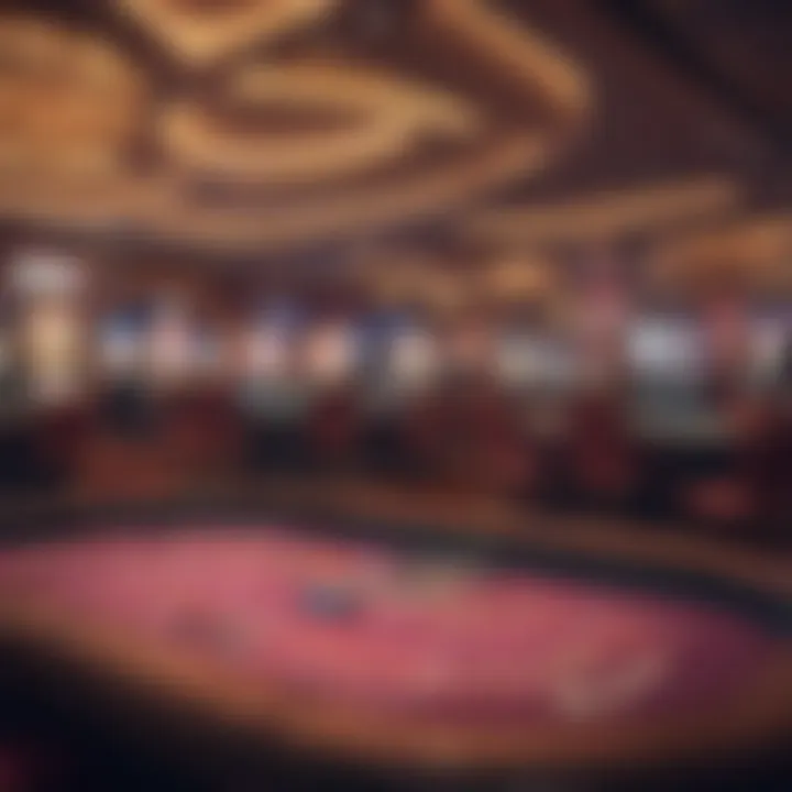 Detailed interior of a casino featuring gaming tables and vibrant decor