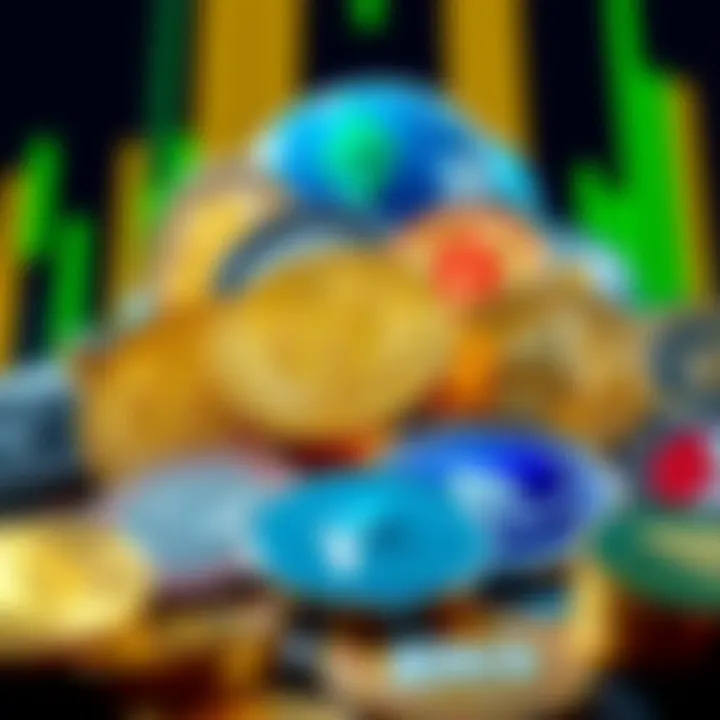 Diverse Cryptocurrencies Overview A collage of various cryptocurrencies such as Bitcoin, Ethereum, and Litecoin.