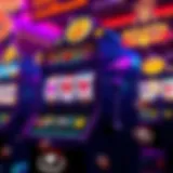 A vibrant illustration of a digital slot machine with cryptocurrency symbols.
