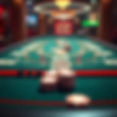 A digital blackjack table displaying cards and chips in an online casino environment