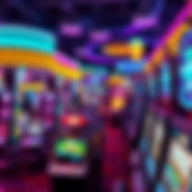 Bustling Casino Atmosphere An overview of a bustling casino floor in Panama City with vibrant lights and active players.