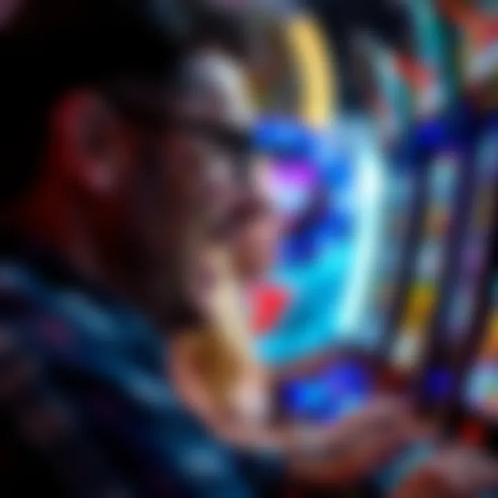 Player Engaged in Slot Gaming Close-up view of a player engaged in a slot machine game, displaying excitement and anticipation.