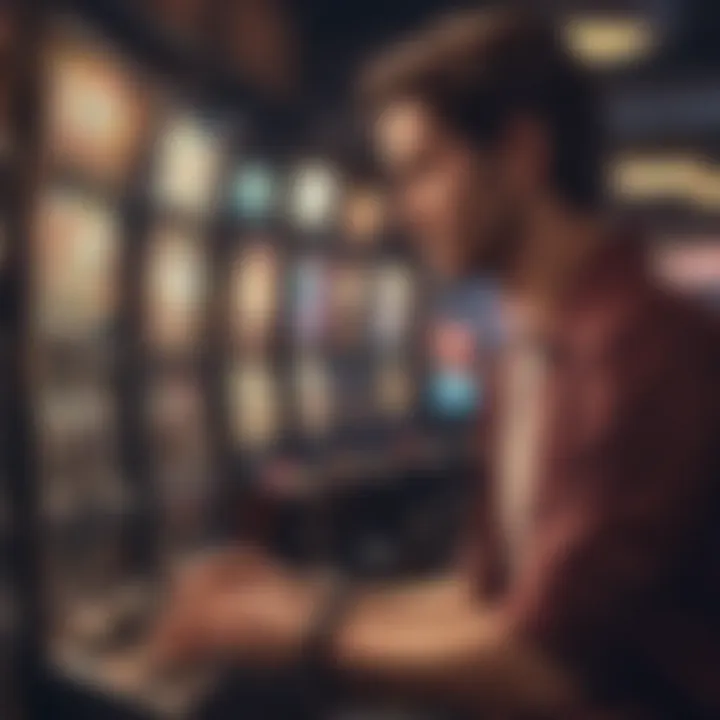 A serene scene depicting a solitary player immersed in the experience of playing slots.