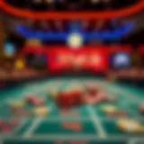 Craps table with vibrant chips and dice