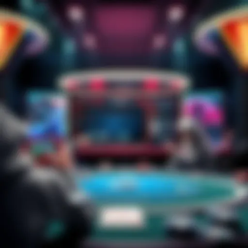An overview of an online poker platform with vibrant graphics