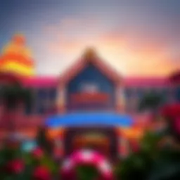 A vibrant exterior view of a popular Gold Coast casino, showcasing its architectural beauty and lively atmosphere.