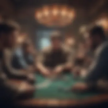 A group of players strategizing at a poker table