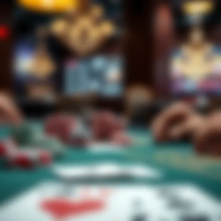 Strategy and Skill in Poker A close-up of a poker table with cards and chips arranged