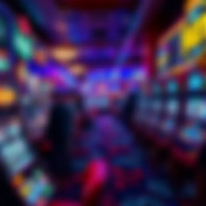 Bustling Casino Floor with Used Slot Machines A bustling casino floor showcasing a variety of used slot machines.