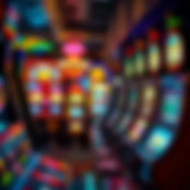 Vibrant Display of Used Slot Machines A vibrant display of used slot machines in a Las Vegas casino.