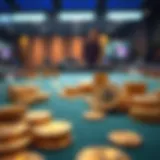 Cryptocurrency coins scattered on a gaming table