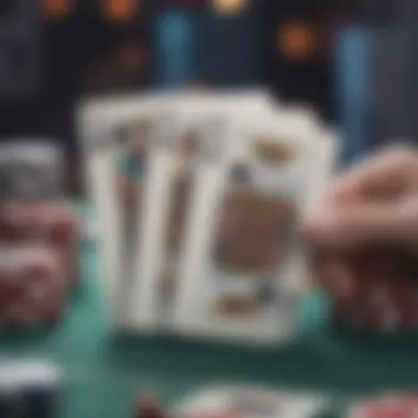 Close-up of blackjack cards in a group setting