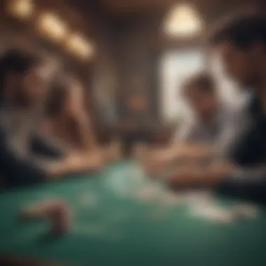 Group of players strategizing their next move in blackjack