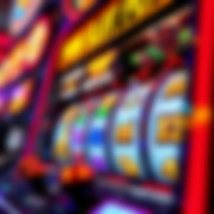 Vibrant Slot Machine Mechanics A close-up of a vibrant slot machine showcasing dynamic graphics and symbols