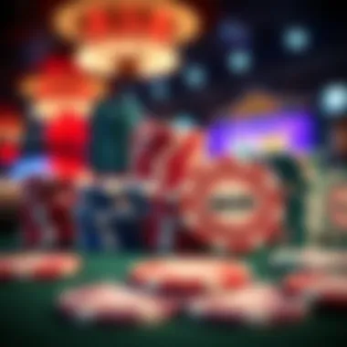 A close-up of various betting chips used at MGM Casino.