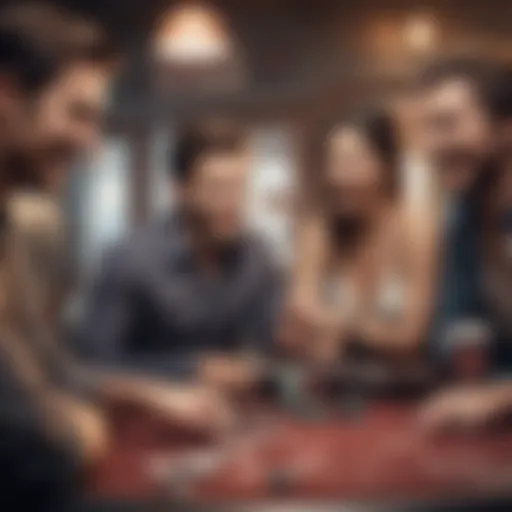 A group of friends laughing and enjoying a blackjack game around a table