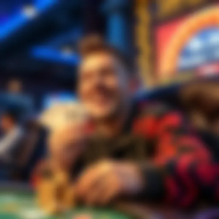 An illustration of a player happily receiving their winnings