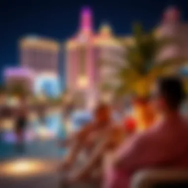 Chic Poolside Vibes at Resorts World Las Vegas Stylish poolside lounge with guests enjoying the ambiance