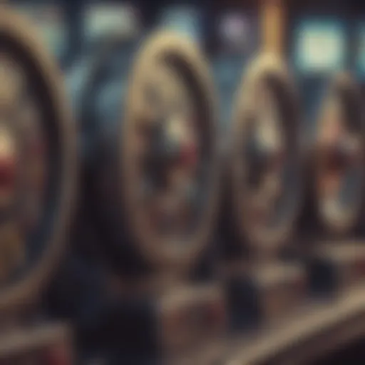 A close-up view of a slot machine's spinning reels