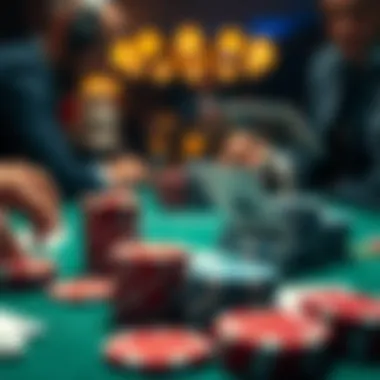 A close-up of poker chips and cards during an intense game