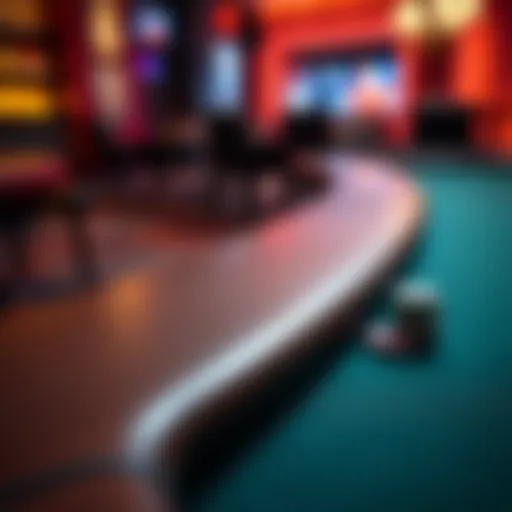 Close-up view of a poker table rail showcasing its intricate design and material quality.