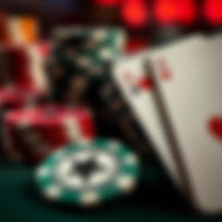 A close-up of poker chips and cards, highlighting the elements of strategy in Texas Hold'em