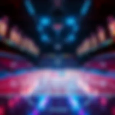 Illuminated Basketball Court A basketball court illuminated with colorful lights, capturing the essence of NBA games in Vegas.