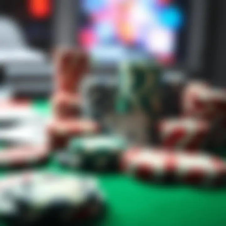 A strategic layout of poker chips and cards, emphasizing bankroll management techniques.