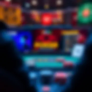 An abstract representation of different online poker platforms and their features.