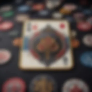 Close-up of a unique patch with cultural symbols representing poker communities.