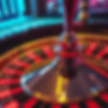 Close-up of roulette wheel with various bet placements