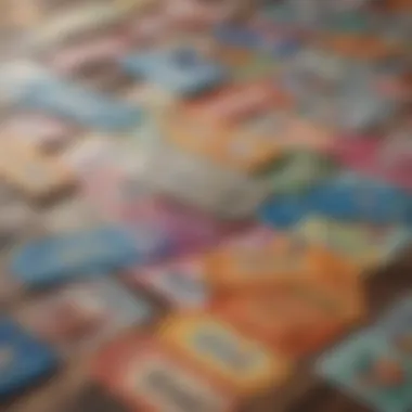 A diverse selection of colorful lottery tickets displayed on a table